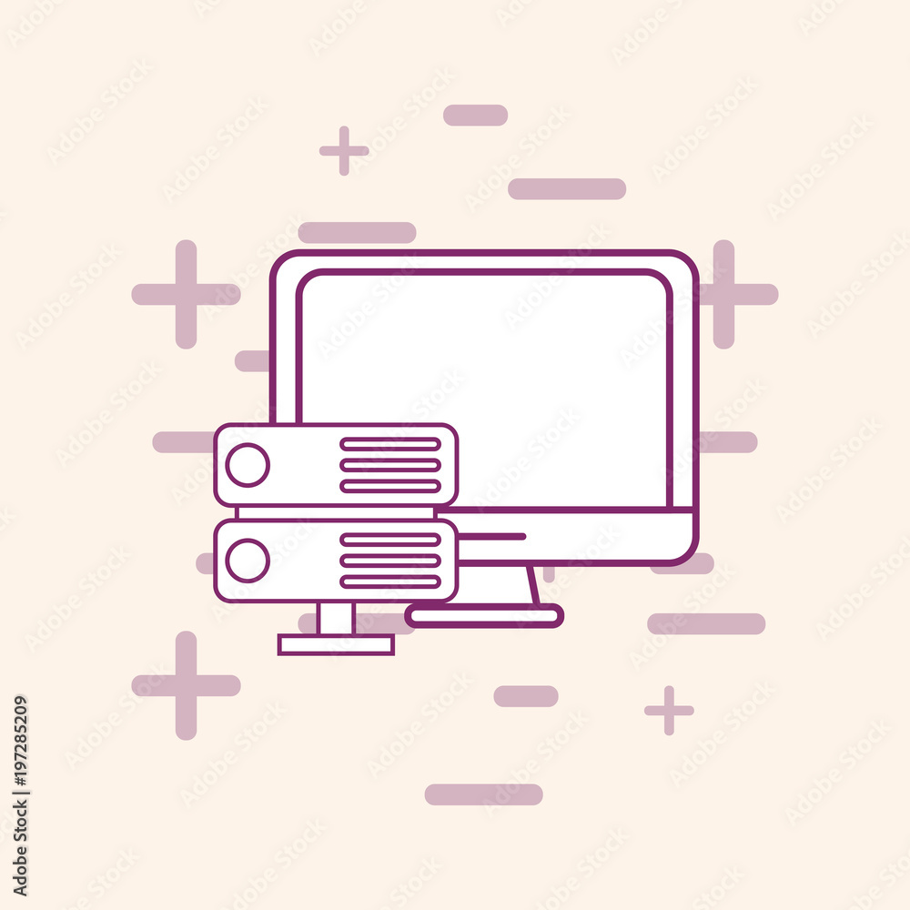 Aufkleber big data design with computer and router over white background, vector illustration