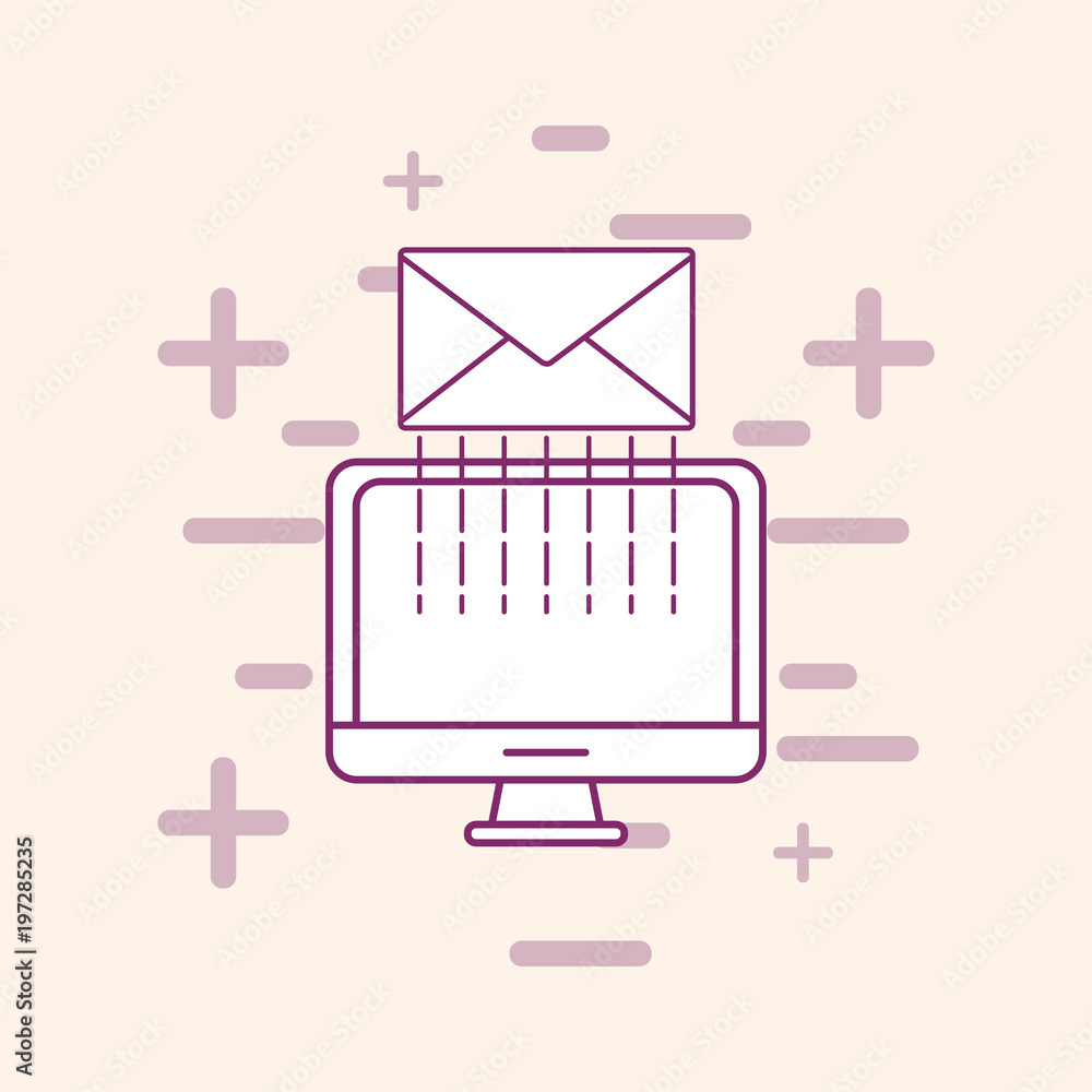 Aufkleber big data design with computer and envelope over white background, vector illustration