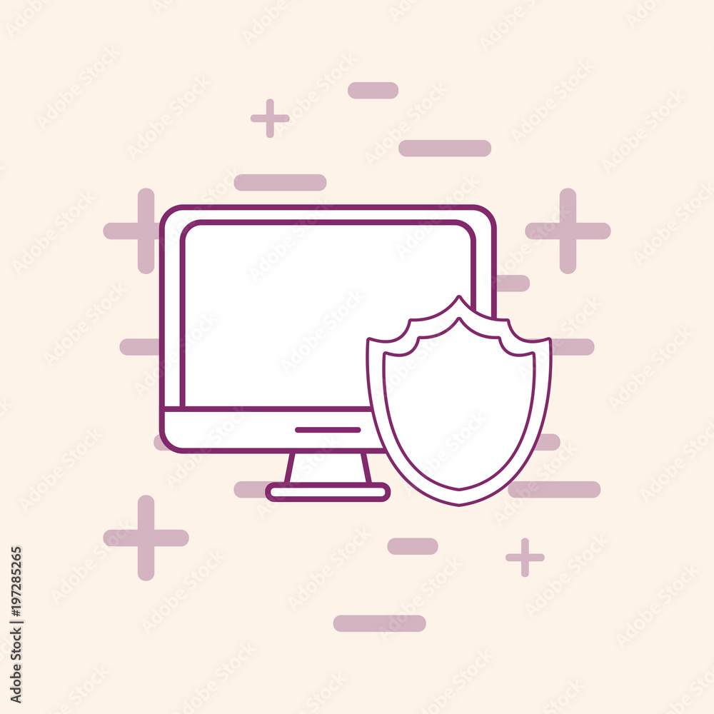Aufkleber big data design with computer and shield over white background, vector illustration