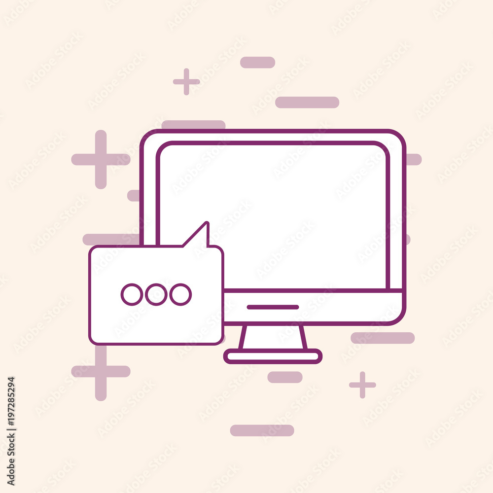 Aufkleber big data design with computer and speech bubble over white background, vector illustration