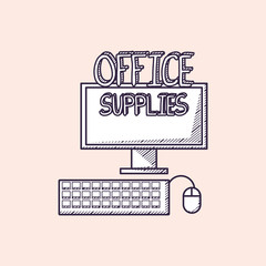 office supplies design with Computer  over pink background, sketch design. vector illustration