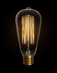 Realistic vector illustration of light bulb. Cool and decorative bulb for retro interior design. Edison light bulb on dark background.
