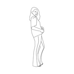 Illustrated young woman standing alone