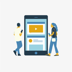 Illustrated people listening to music online