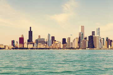 Chicago Skyline With Blue Clear Sky