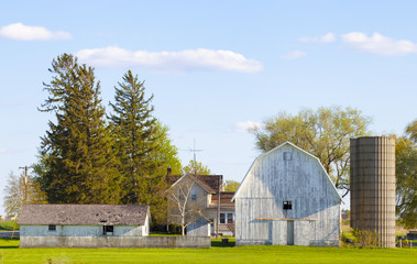 American Farmland With Blue Cloudy Sky