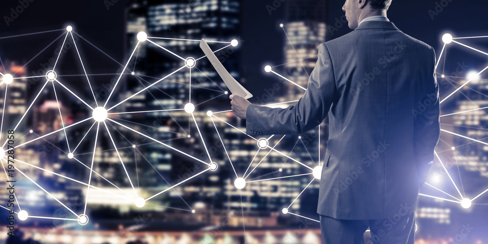 Poster concept of modern business networking that connect and cooperate