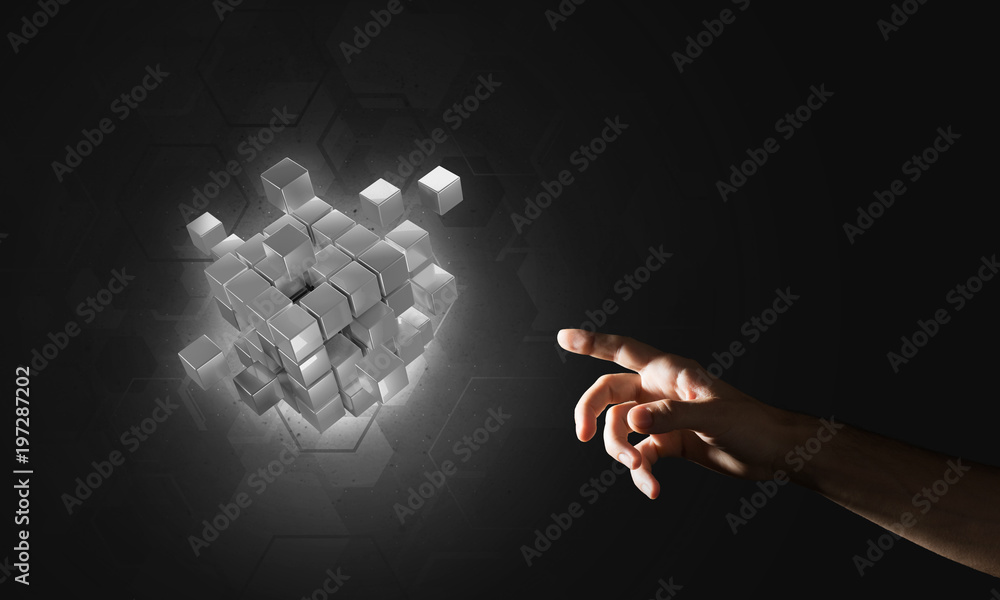 Poster idea of new technologies and integration presented by cube figure