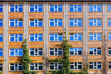 Close up detail vintage building window facade in Berlin, Germany 