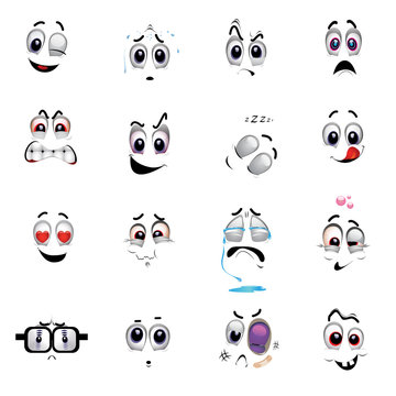 Set of various face emoji icons. Emoticons for web sites. Vector illustration of cartoon faces expressions. Collection of cute lovely emoticon emoji cartoon face.