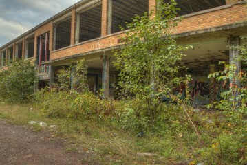 Fototapeta na wymiar Abandoned School Covered in Graffiti