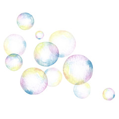シャボン玉 虹色　水彩 イラスト