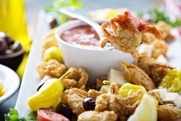 Fried calamari with marinara sauce