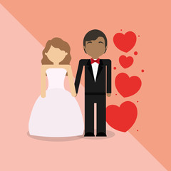 avatar wedding couple and decorative hearts over colorful background, vector illustration