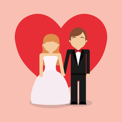 avatar wedding couple over red heart and pink background, colorful design. vector illustration
