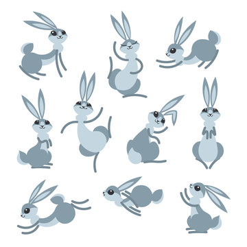 Cartoon cute rabbit or hare. Little funny rabbits. Vector illustration grouped and layered for easy editing