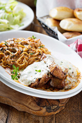 Eggplant Parmigiana with spaghetti