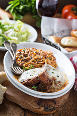 Eggplant Parmigiana with spaghetti