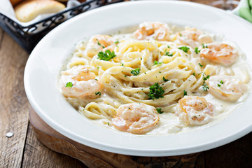 Fettuccine Alfredo with shrimp