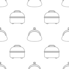 Fashionable handbags. Black and white seamless pattern of bags for coloring book. Vector.
