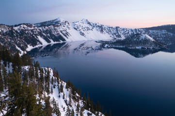 North Rim Winter Sky Sunst Mount Scott Crater Lake Oregon