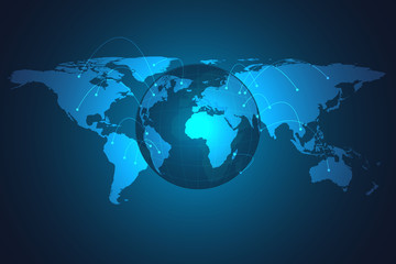 Global network connection. Blue globe hexagonal mesh and line isolated on white as business, composition concept.