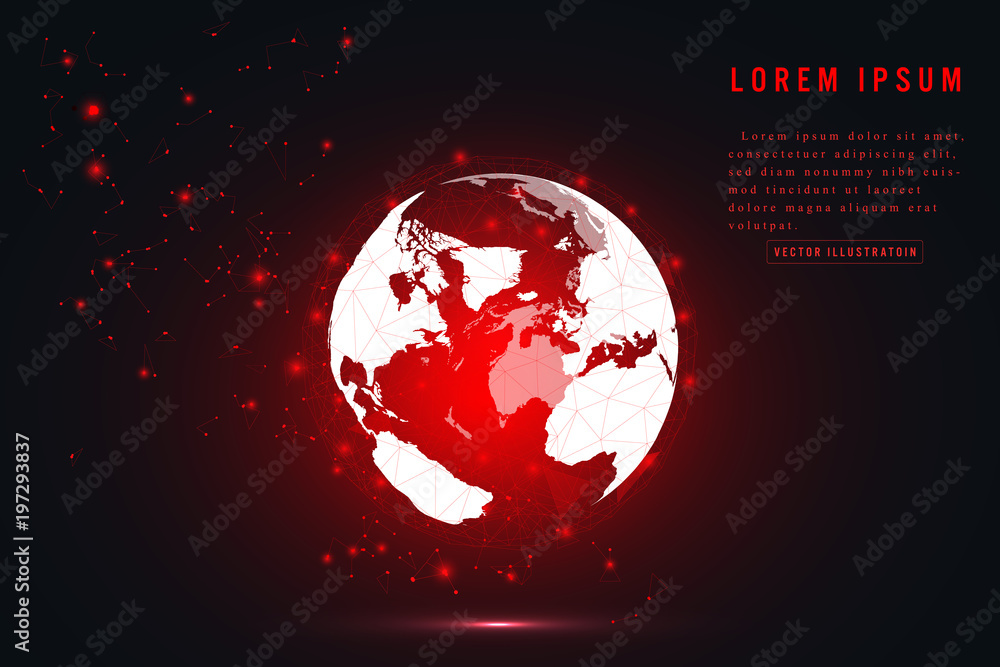 Poster glowing red network connection polygonal mesh and line template as business, composition concept. ve