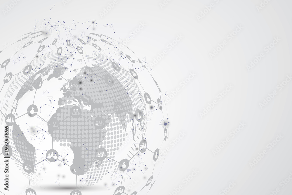 Poster global network connection. globe polygonal mesh and line as business , technology and composition co