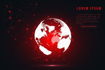 Glowing red network connection polygonal mesh and line template as business, composition concept. Vector Illustration.