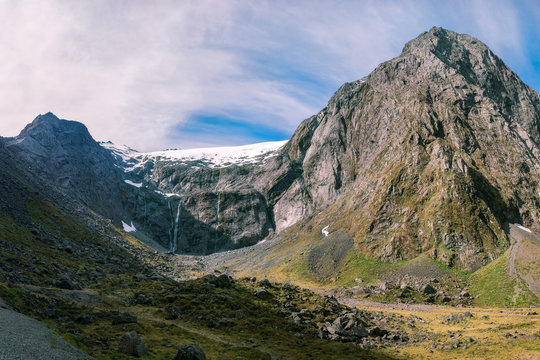 Panoramic View of Mount Talbot in Fiordland National Park in New Zealand.