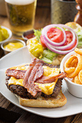 Traditional american burger with cheese and bacon