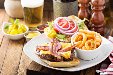 Traditional american burger with cheese and bacon