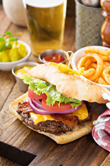 Traditional american burger with cheese and bacon