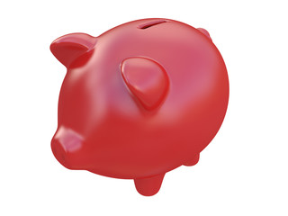 red money box pig from a side or front point of view isolated on a white background 3d rendering