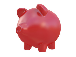 red money box pig from a side or front point of view isolated on a white background 3d rendering