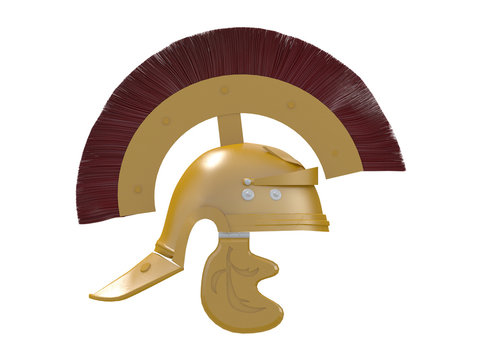 gold and metal roman helmet from side and front view isolated on a white background 3d rendering