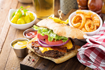 Traditional american burger with cheese and bacon
