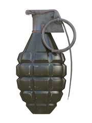green and metal rusty grenade with scratches isolated on a white background 3d rendering