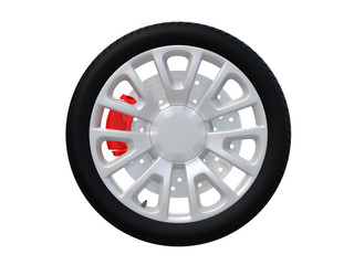 wheel car from side or front view isolated on a white background 3d rendering