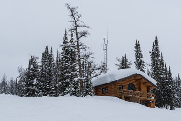 Cabin in the snow at Sunshine Village Ski Resort in the Rocky Mountains of Banff National Park Canada