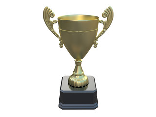 shiny trophy from front view or isometric and details in blue isolated on a white background 3d rendering