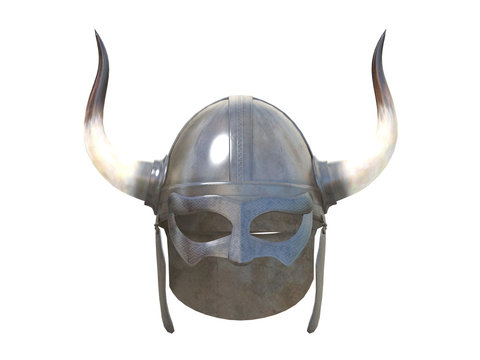 old metal viking helmet front or side view isolated on a white background 3d rendering