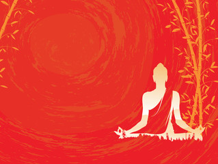 Buddha vector, Abstract Buddha with bamboo on red background, Buddha and nature, meditation - illustration 