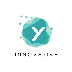 Letter Y logo at green watercolor splash background. green nature logo vector