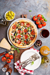 Pepperoni pizza with olives