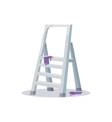 Metal ladder with purple gloves isolated on white.
