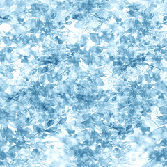 Seamless Pattern of blue wild flowers on a branch in watercolor. Bud, branch, petal, bouquet of flowers, chamomile, wild herbs. For textiles, wallpaper. Abstract, fashionable pattern.