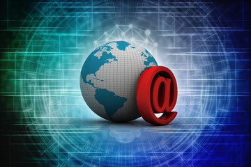 3d illustration Network community concept . globe with e mail sign