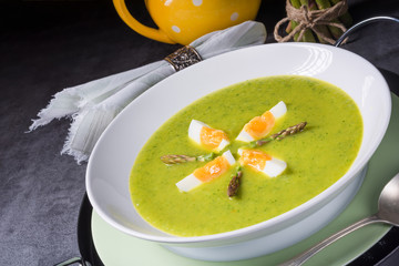 green wild garlic soup with egg