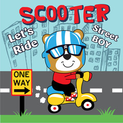 scooter on the road cartoon vector art - 197299417